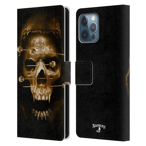 Alchemy Gothic Skull Death Fetish Leather Book Wallet Case Cover For Apple iPhone 12 Pro Max