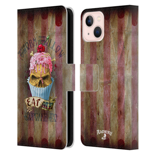 Alchemy Gothic Skull Eat Me Cupcake Leather Book Wallet Case Cover For Apple iPhone 13