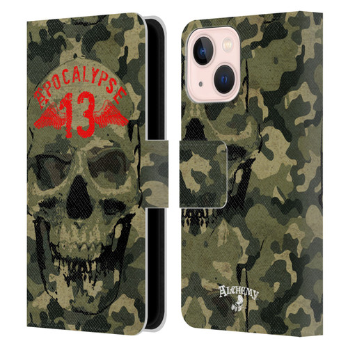 Alchemy Gothic Skull Camo Skull Leather Book Wallet Case Cover For Apple iPhone 13 Mini