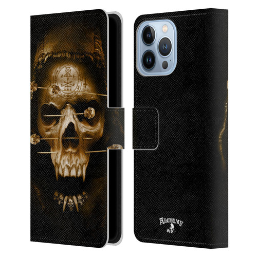 Alchemy Gothic Skull Death Fetish Leather Book Wallet Case Cover For Apple iPhone 13 Pro Max