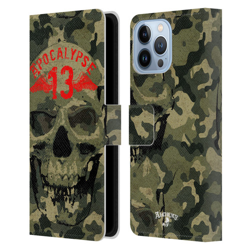 Alchemy Gothic Skull Camo Skull Leather Book Wallet Case Cover For Apple iPhone 13 Pro Max