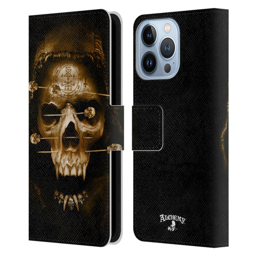 Alchemy Gothic Skull Death Fetish Leather Book Wallet Case Cover For Apple iPhone 13 Pro