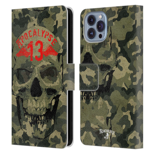 Alchemy Gothic Skull Camo Skull Leather Book Wallet Case Cover For Apple iPhone 14