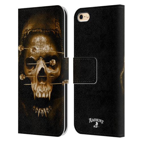 Alchemy Gothic Skull Death Fetish Leather Book Wallet Case Cover For Apple iPhone 6 / iPhone 6s