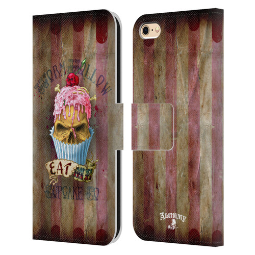 Alchemy Gothic Skull Eat Me Cupcake Leather Book Wallet Case Cover For Apple iPhone 6 / iPhone 6s