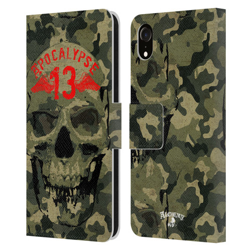 Alchemy Gothic Skull Camo Skull Leather Book Wallet Case Cover For Apple iPhone XR