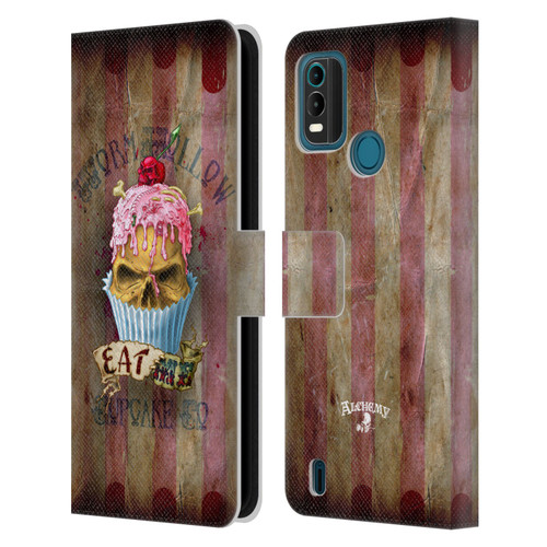 Alchemy Gothic Skull Eat Me Cupcake Leather Book Wallet Case Cover For Nokia G11 Plus