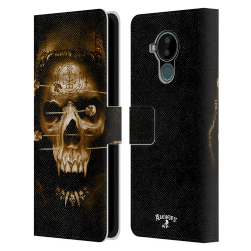 Alchemy Gothic Skull Death Fetish Leather Book Wallet Case Cover For Nokia C30