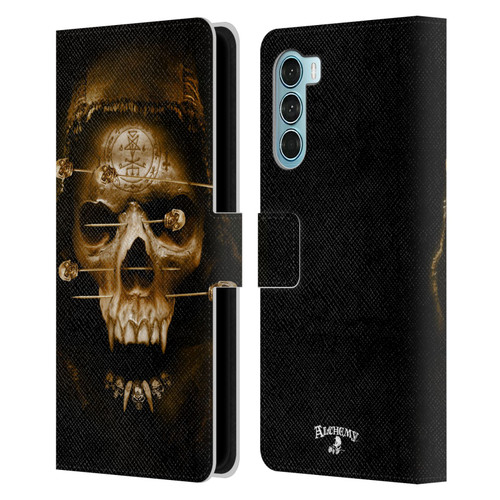 Alchemy Gothic Skull Death Fetish Leather Book Wallet Case Cover For Motorola Edge S30 / Moto G200 5G