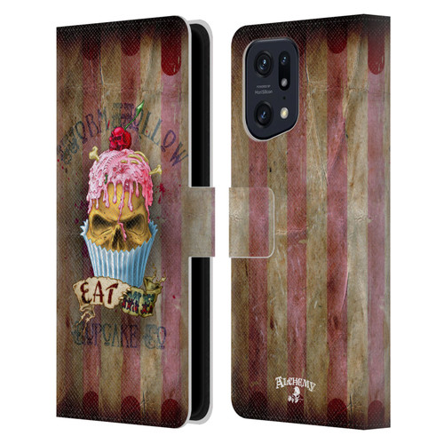 Alchemy Gothic Skull Eat Me Cupcake Leather Book Wallet Case Cover For OPPO Find X5
