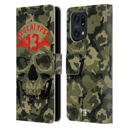 Alchemy Gothic Skull Camo Skull Leather Book Wallet Case Cover For OPPO Find X5 Pro
