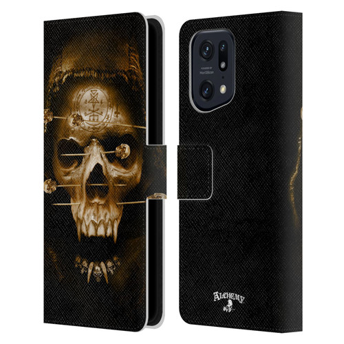 Alchemy Gothic Skull Death Fetish Leather Book Wallet Case Cover For OPPO Find X5 Pro