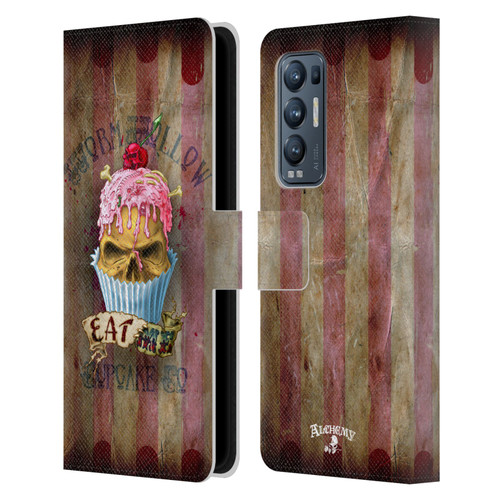 Alchemy Gothic Skull Eat Me Cupcake Leather Book Wallet Case Cover For OPPO Find X3 Neo / Reno5 Pro+ 5G