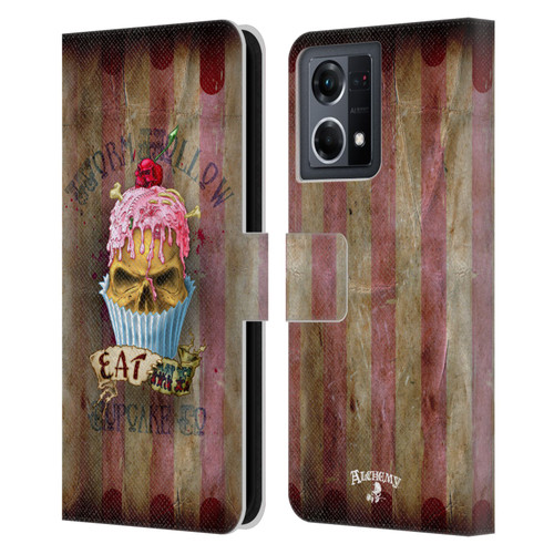 Alchemy Gothic Skull Eat Me Cupcake Leather Book Wallet Case Cover For OPPO Reno8 4G