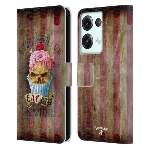 Alchemy Gothic Skull Eat Me Cupcake Leather Book Wallet Case Cover For OPPO Reno8 Pro