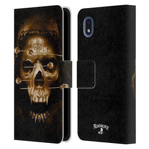 Alchemy Gothic Skull Death Fetish Leather Book Wallet Case Cover For Samsung Galaxy A01 Core (2020)