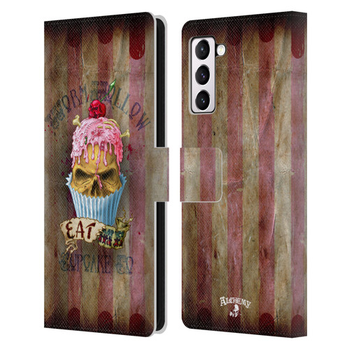 Alchemy Gothic Skull Eat Me Cupcake Leather Book Wallet Case Cover For Samsung Galaxy S21+ 5G
