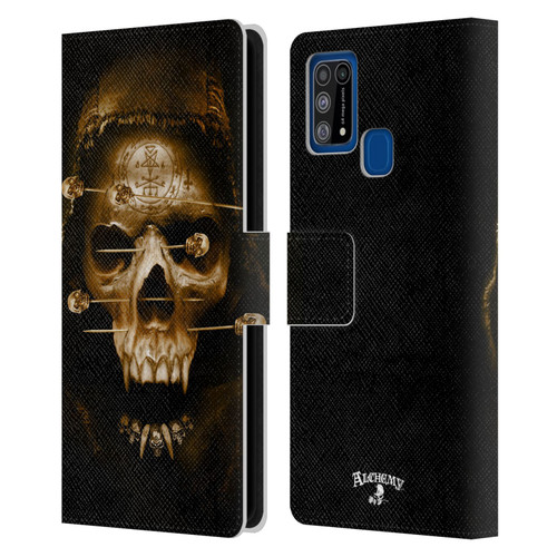 Alchemy Gothic Skull Death Fetish Leather Book Wallet Case Cover For Samsung Galaxy M31 (2020)