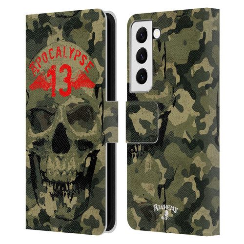 Alchemy Gothic Skull Camo Skull Leather Book Wallet Case Cover For Samsung Galaxy S22 5G