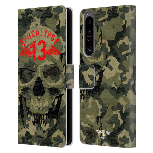 Alchemy Gothic Skull Camo Skull Leather Book Wallet Case Cover For Sony Xperia 1 IV
