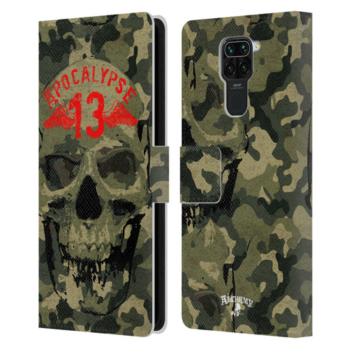 Alchemy Gothic Skull Camo Skull Leather Book Wallet Case Cover For Xiaomi Redmi Note 9 / Redmi 10X 4G