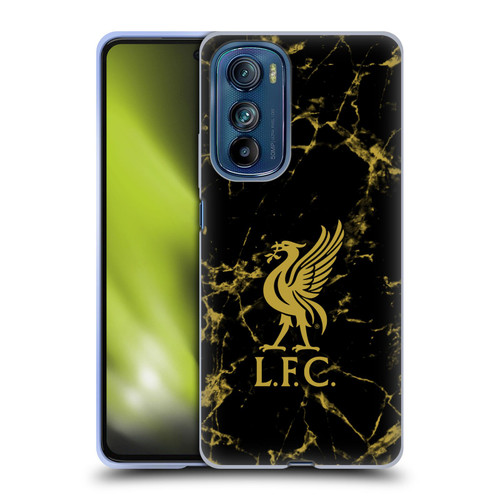 Liverpool Football Club Crest & Liverbird Patterns 1 Black & Gold Marble Soft Gel Case for Motorola Edge 30