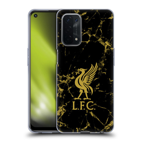 Liverpool Football Club Crest & Liverbird Patterns 1 Black & Gold Marble Soft Gel Case for OPPO A54 5G