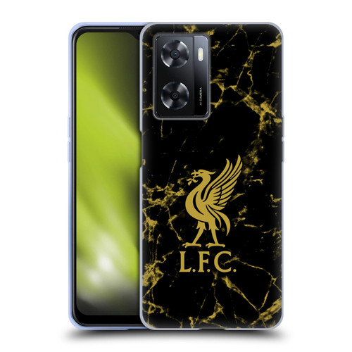 Liverpool Football Club Crest & Liverbird Patterns 1 Black & Gold Marble Soft Gel Case for OPPO A57s