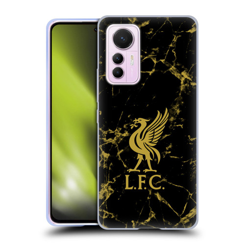 Liverpool Football Club Crest & Liverbird Patterns 1 Black & Gold Marble Soft Gel Case for Xiaomi 12 Lite