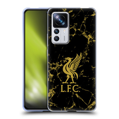 Liverpool Football Club Crest & Liverbird Patterns 1 Black & Gold Marble Soft Gel Case for Xiaomi 12T Pro