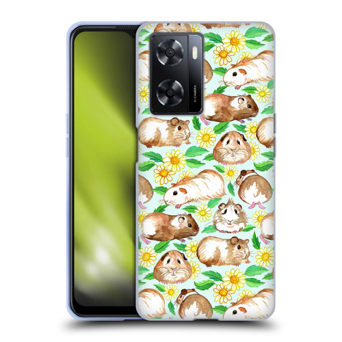 Micklyn Le Feuvre Patterns 2 Guinea Pigs And Daisies In Watercolour On Mint Soft Gel Case for OPPO A57s