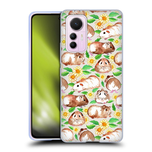 Micklyn Le Feuvre Patterns 2 Guinea Pigs And Daisies In Watercolour On Tan Soft Gel Case for Xiaomi 12 Lite