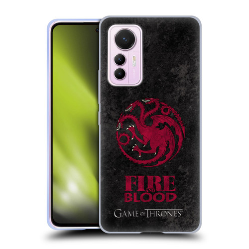HBO Game of Thrones Dark Distressed Look Sigils Targaryen Soft Gel Case for Xiaomi 12 Lite