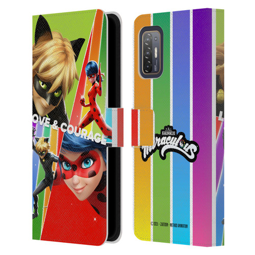 Miraculous Tales of Ladybug & Cat Noir Graphics Love & Courage Leather Book Wallet Case Cover For HTC Desire 21 Pro 5G