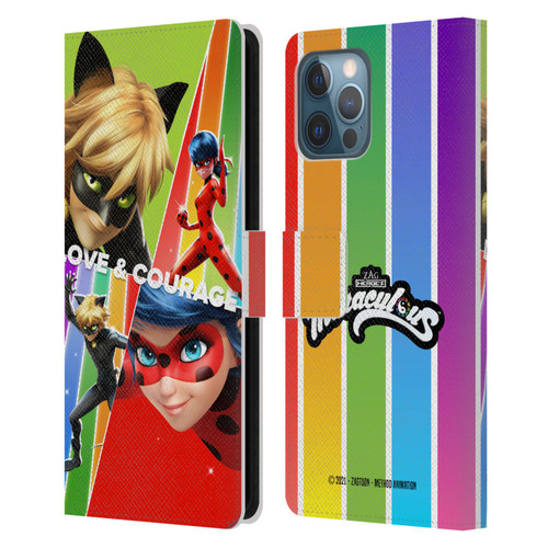 Miraculous Tales of Ladybug & Cat Noir Graphics Love & Courage Leather Book Wallet Case Cover For Apple iPhone 12 Pro Max