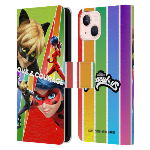 Miraculous Tales of Ladybug & Cat Noir Graphics Love & Courage Leather Book Wallet Case Cover For Apple iPhone 13
