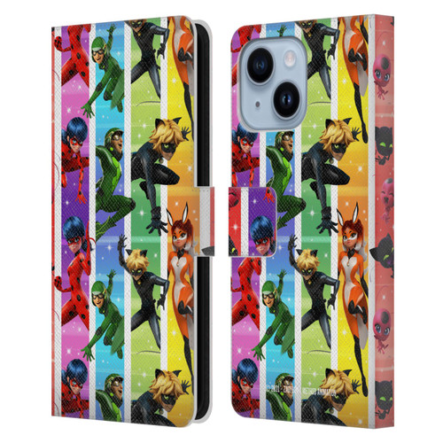 Miraculous Tales of Ladybug & Cat Noir Graphics Pattern Leather Book Wallet Case Cover For Apple iPhone 14 Plus