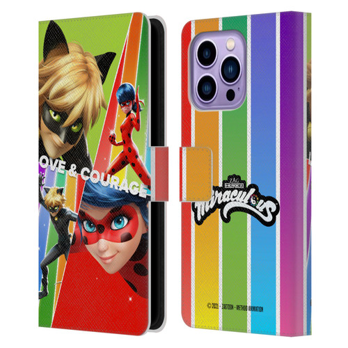 Miraculous Tales of Ladybug & Cat Noir Graphics Love & Courage Leather Book Wallet Case Cover For Apple iPhone 14 Pro Max