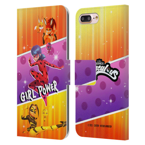 Miraculous Tales of Ladybug & Cat Noir Graphics Girl Power Leather Book Wallet Case Cover For Apple iPhone 7 Plus / iPhone 8 Plus