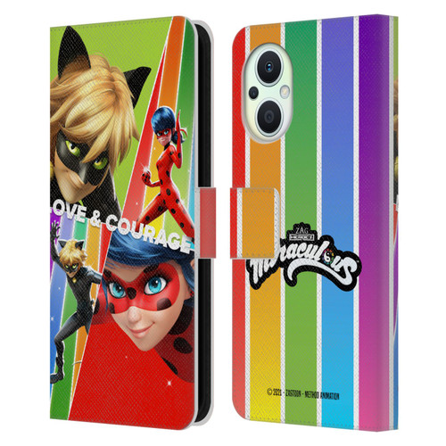 Miraculous Tales of Ladybug & Cat Noir Graphics Love & Courage Leather Book Wallet Case Cover For OPPO Reno8 Lite