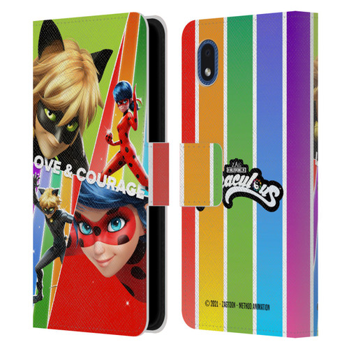 Miraculous Tales of Ladybug & Cat Noir Graphics Love & Courage Leather Book Wallet Case Cover For Samsung Galaxy A01 Core (2020)