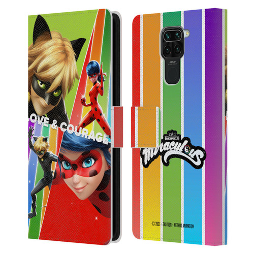 Miraculous Tales of Ladybug & Cat Noir Graphics Love & Courage Leather Book Wallet Case Cover For Xiaomi Redmi Note 9 / Redmi 10X 4G