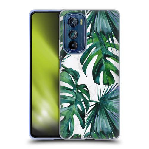 Nature Magick Tropical Palm Leaves On Marble Green Tropics Soft Gel Case for Motorola Edge 30