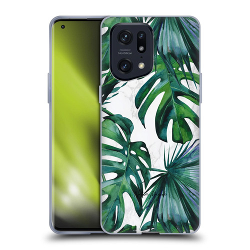 Nature Magick Tropical Palm Leaves On Marble Green Tropics Soft Gel Case for OPPO Find X5 Pro