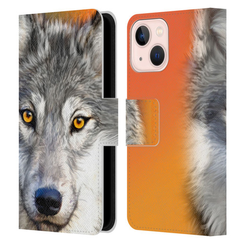 Aimee Stewart Animals Autumn Wolf Leather Book Wallet Case Cover For Apple iPhone 13 Mini