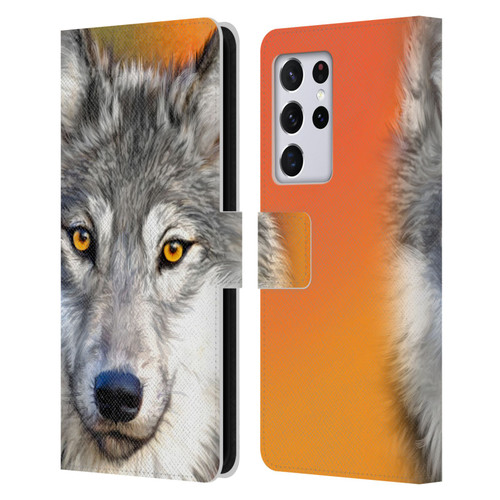 Aimee Stewart Animals Autumn Wolf Leather Book Wallet Case Cover For Samsung Galaxy S21 Ultra 5G