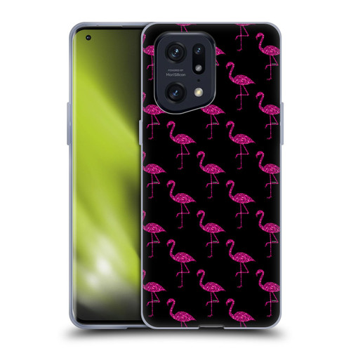 PLdesign Sparkly Flamingo Pink Pattern On Black Soft Gel Case for OPPO Find X5 Pro