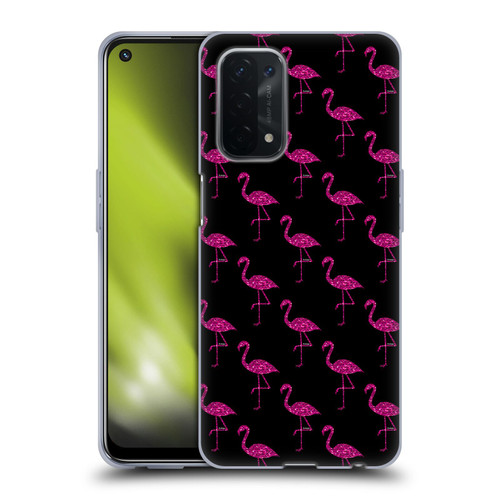 PLdesign Sparkly Flamingo Pink Pattern On Black Soft Gel Case for OPPO A54 5G