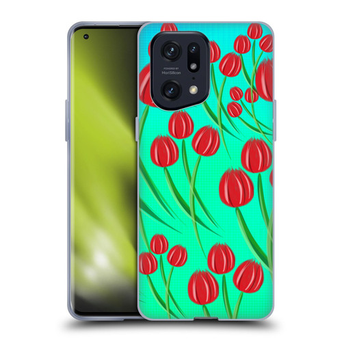 Grace Illustration Lovely Floral Red Tulips Soft Gel Case for OPPO Find X5 Pro