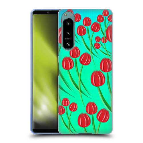 Grace Illustration Lovely Floral Red Tulips Soft Gel Case for Sony Xperia 5 IV